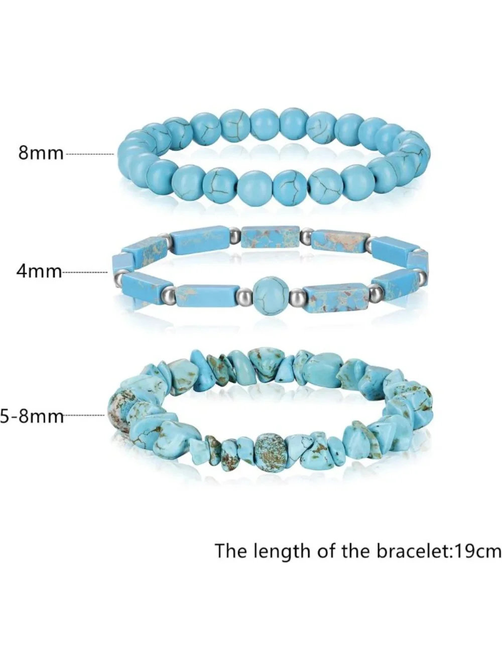 Set of 3 Handmade Natural Stone Bracelets - 8mm Crystal Beaded Stretch Jewelry